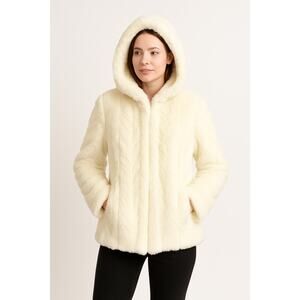 Worthington Faux Fur Hooded Jacket Medium Cream Soft Warm Winter Coat